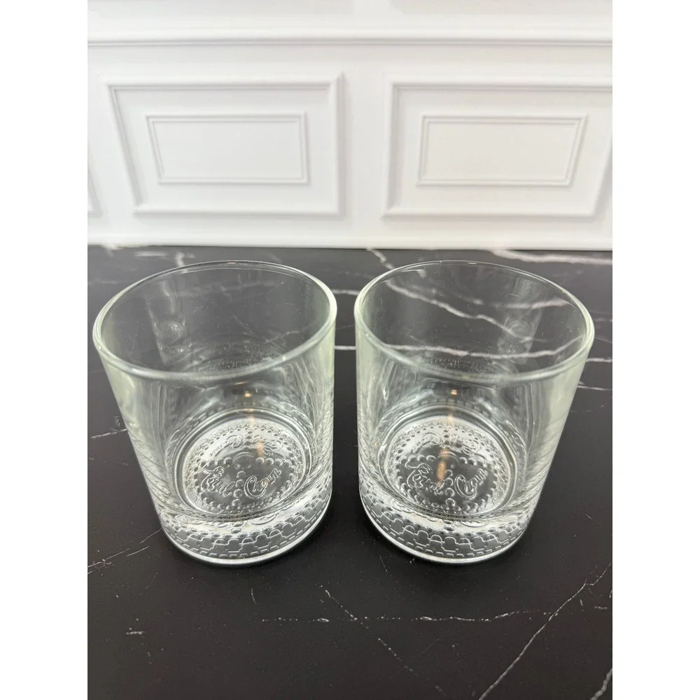 VTG PAIR (2) Crown Royal Embossed Whiskey Rocks Glasses Bullicante Base